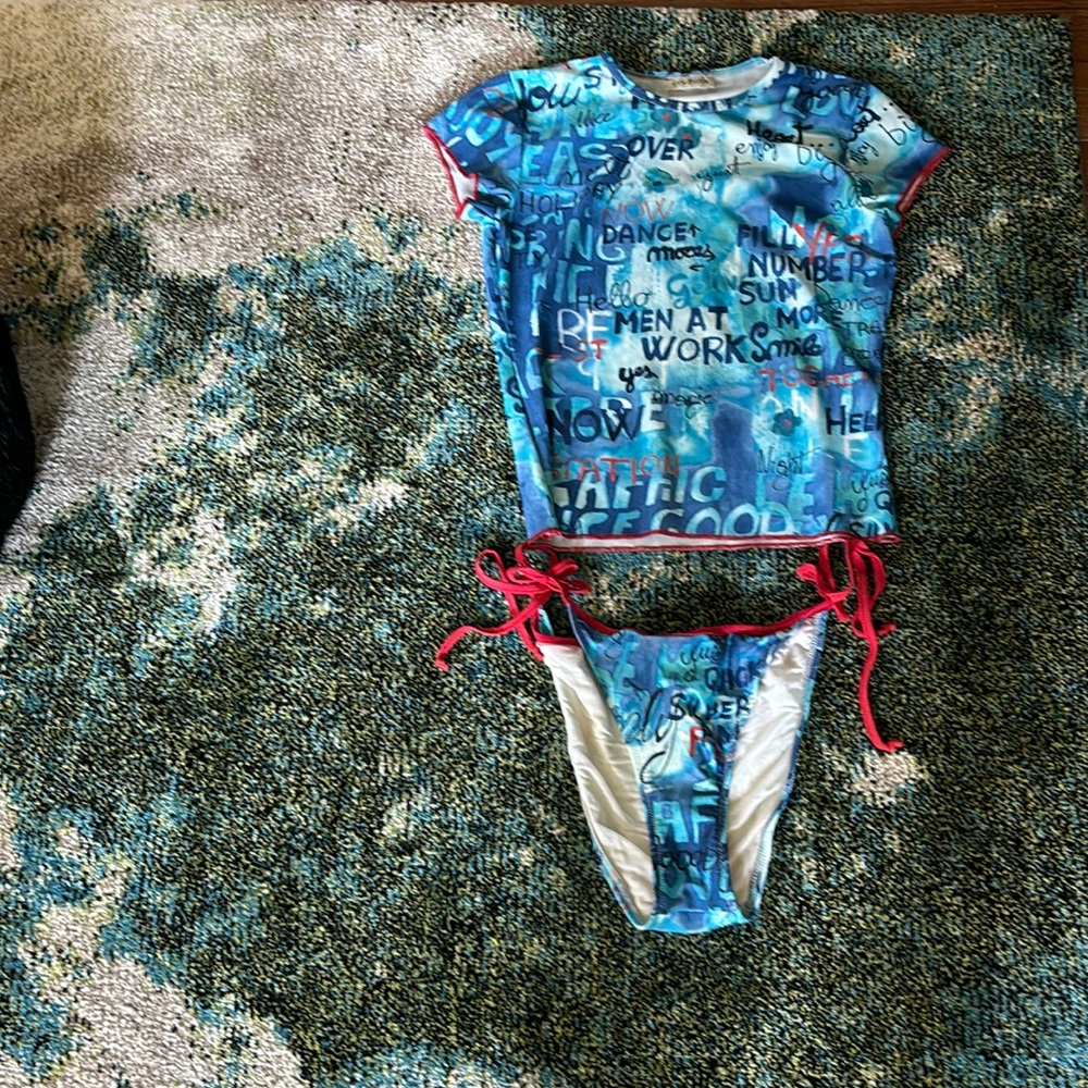 CNY and LUCA string low rise bikini bottom with swimsuit shirt